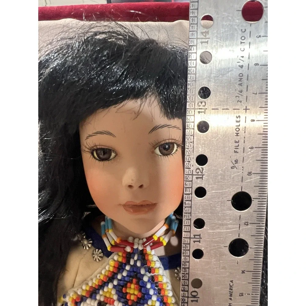 Signed Porcelain Doll On Stand Young Native American Woman 14